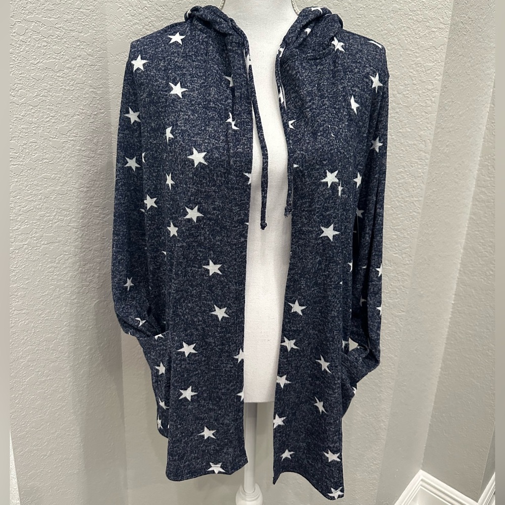 Lucky Brand Star Print Cardigan in Blue and White